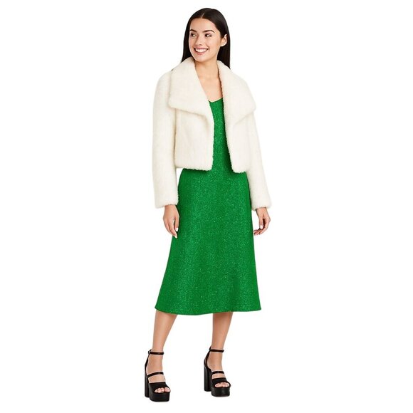 White Faux Mink Fur Jacket Large Oversized Collar Winter - Picture 1 of 10